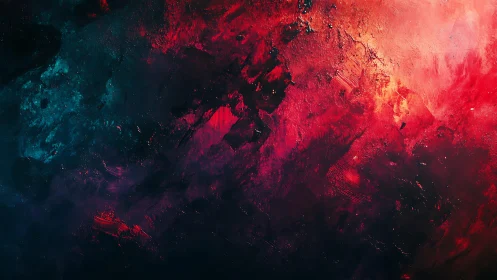 Vivid Abstract Painting with Fiery Red and Deep Blue Hues.
