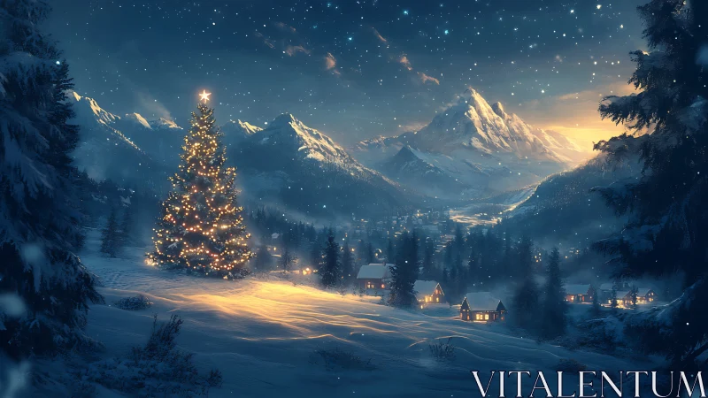 Snowlit valley crowns its night with one luminous tree