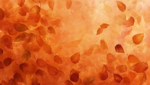 Autumn foliage drifts across a luminous orange abstract field