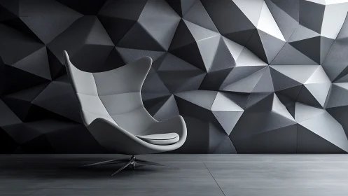 Modernist sculptural form against parametric geometric tessellation wall