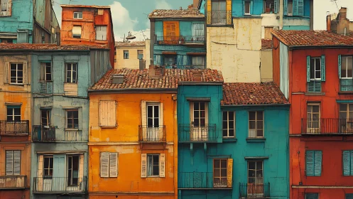 Colorful Mediterranean facades with layered urban texture.