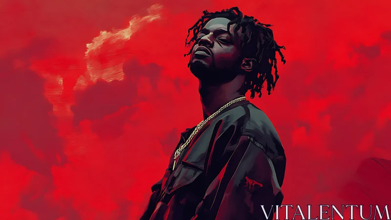 Digital painting portrait with dramatic red atmospheric field.