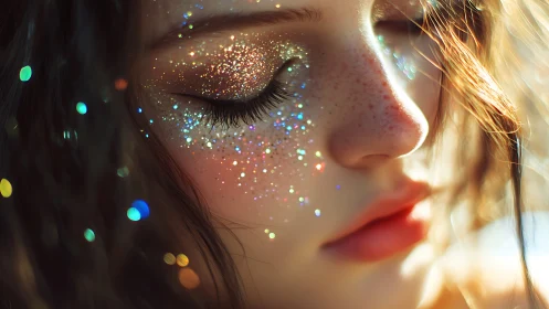 Glitter-dusted portrait captures quiet, dreamlike radiance