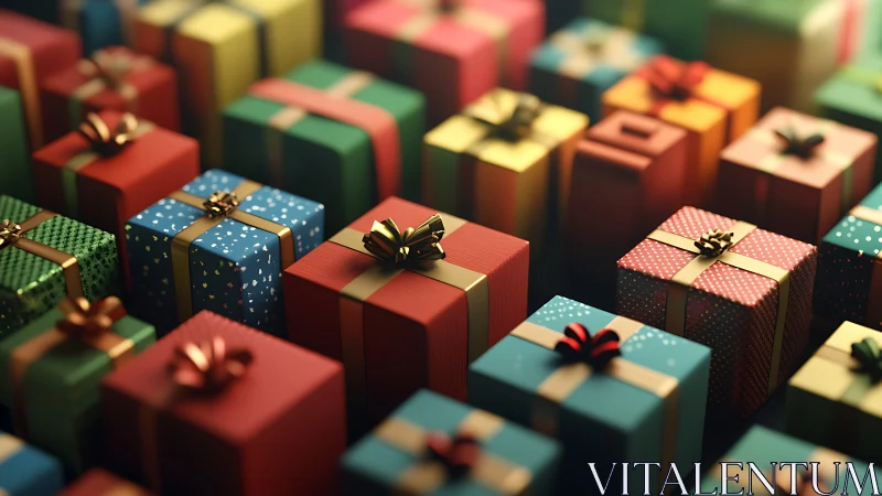 Isometric array of ribboned gift boxes in cinematic focus.