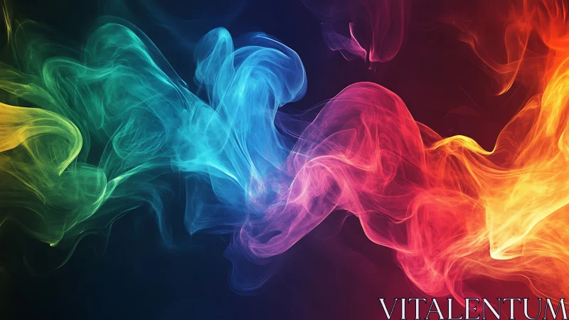 Digital painting of prismatic smoke ribbons in motion study.