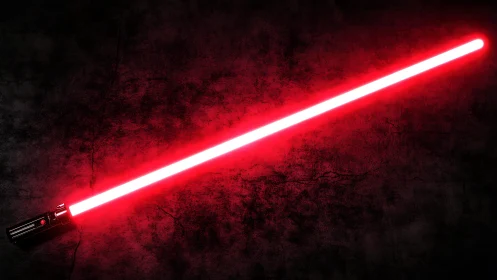 Red plasma blade prop with glowing hilt on textured dark ground