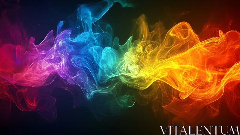 Colorful luminous smoke waves flow across dark background