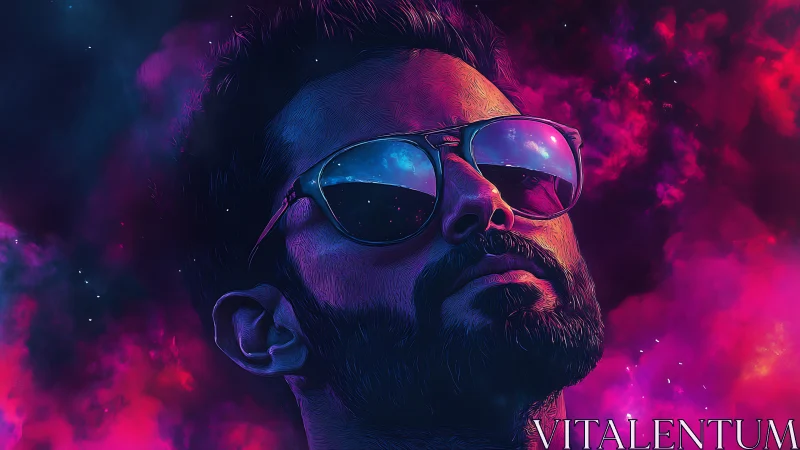 Stargazer in neon clouds wearing galaxies as shades.