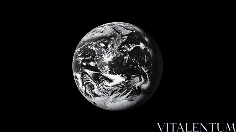 Monochrome satellite Earth study with high-contrast void surround.