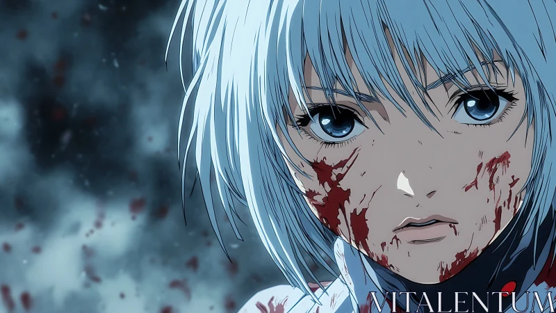 Resilient blue haired warrior with quiet, determined eyes.