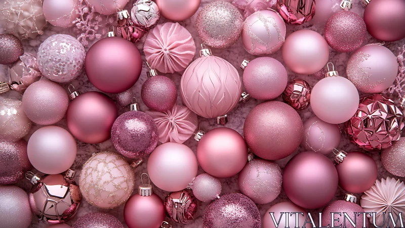 Soft pink Christmas baubles in a dreamy festive scatter.