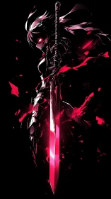 Anime dark knight silhouette with neon crimson energy blade.