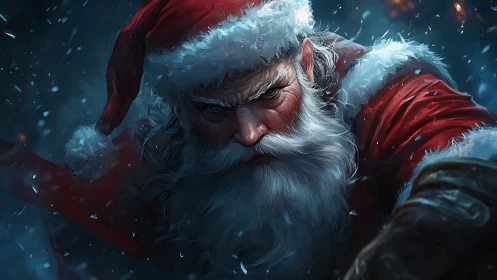 Warrior Santa portrait in dynamic, high-contrast digital painting