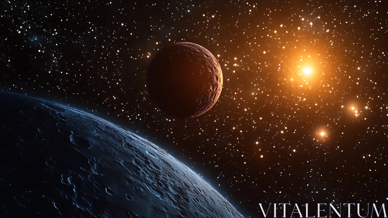 Digital space vista with dual planets and radiant starfield.