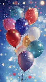 Prismatic Balloons With Luminescent Particle Effects Against Cerulean Sky.