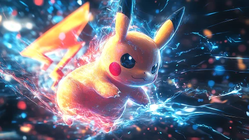 Electric Pikachu charging through glowing energy field.