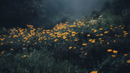 Luminous Wildflower Field: Atmospheric Depth Through Selective Focus.