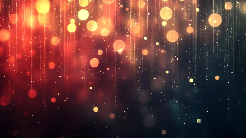 Abstract glowing bokeh lights with falling streaks, digital art.