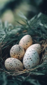 Speckled secrets rest quietly in a forest-green cradle