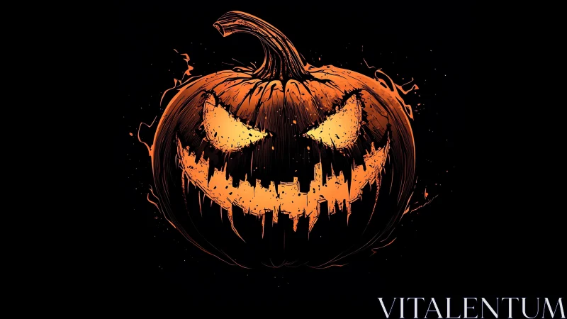 Fiery Halloween pumpkin grins boldly in the dark night