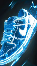 Cyberpunk sneaker close-up with electric neon edge lighting.
