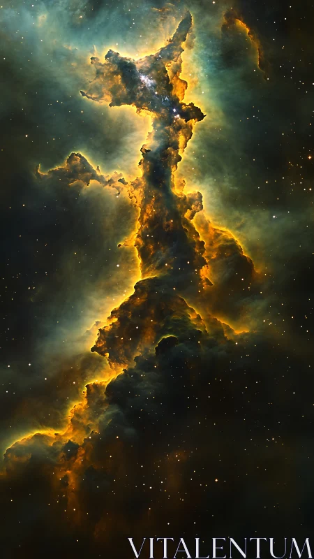 Star-forming nebula tower with glowing cosmic dust clouds.