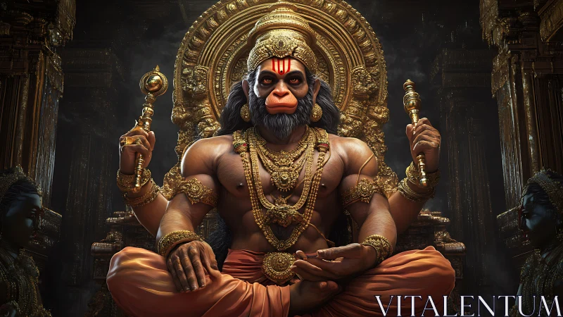 Majestic monkey deity seated in glowing golden splendor.