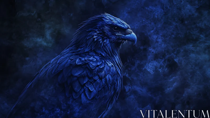 Midnight blue phoenix watching the quiet storm clouds.