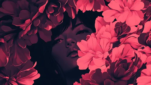 Surrounded by Blooms: A Portrait in Pink Petals
