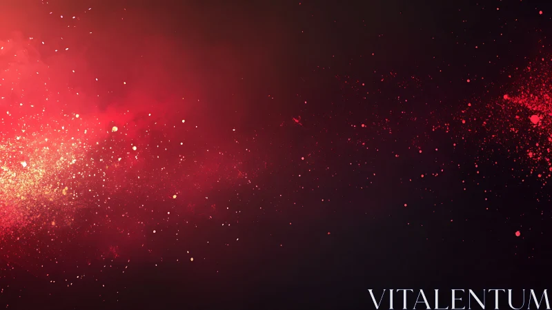 Red particulate dispersion on dark gradient background.