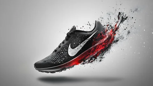 Dynamic athletic sneaker with particle dispersion motion effect.