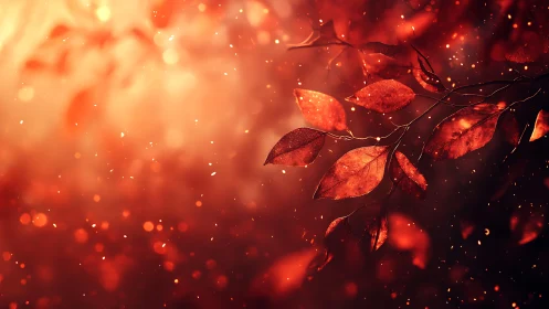 Autumn foliage branch with shallow depth of field illumination.