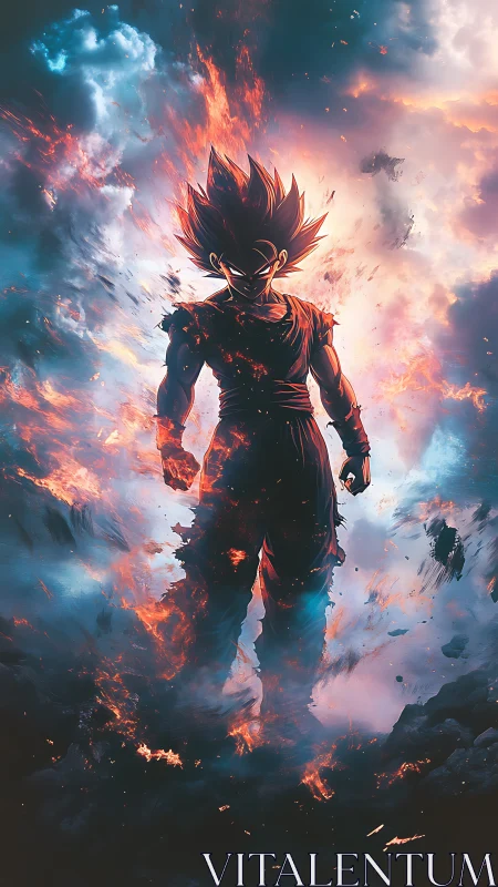 Stormborn warrior ignites cosmos in blazing silhouette.