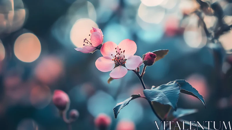 Pink Cherry Blossoms with Bokeh Background.