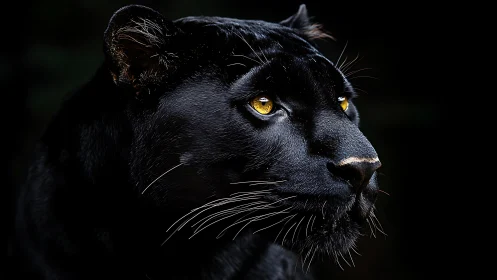 Black Leopard Head Profile Against Dark Background