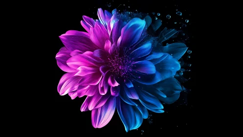 High-resolution digital flower bloom with chromatic gradient separation and particle dispersion effe