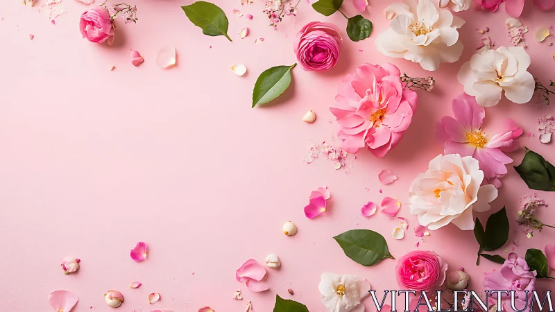 Floral Arrangement in Soft Pink Tones with Rose and Petal Composition