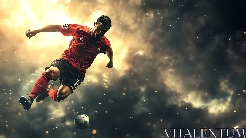 Starburst striker carving comet trails across smoky sky.