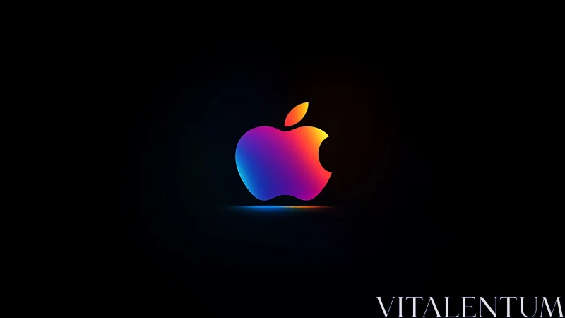 Multicolor gradient apple emblem with neon rim lighting on black