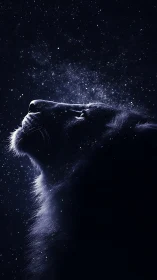 Stellar lion profile rendered in deep indigo backlight.