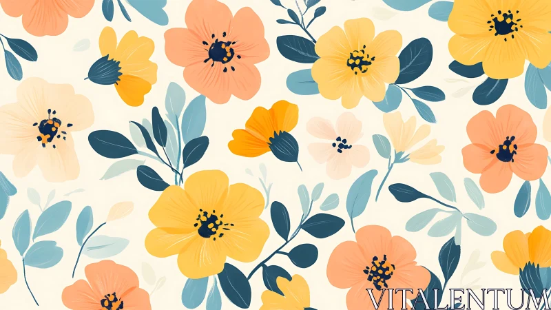 Botanical Floral Pattern with Yellow and Orange Blooms.