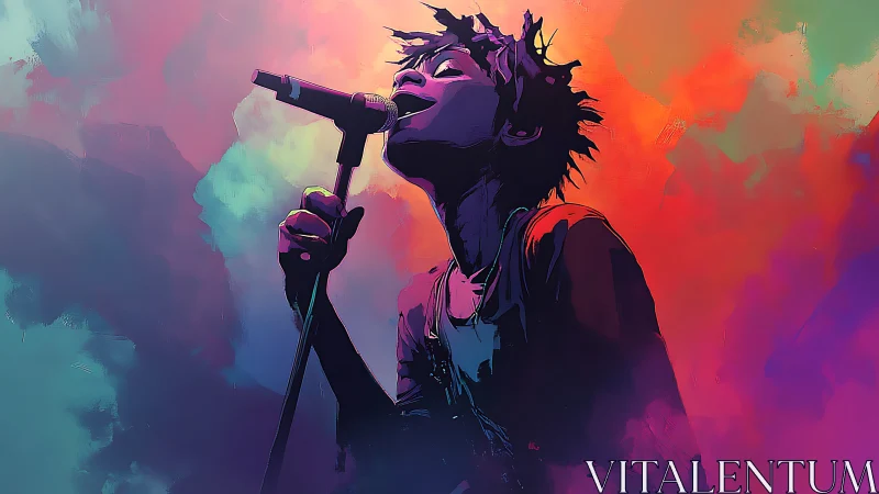 Neon cloudstage crooner bathed in molten concert colorstorm.