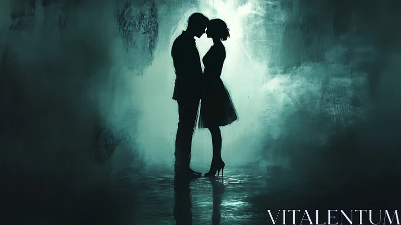 Two Souls in the Mist, Silhouetted in an Intimate Embrace.
