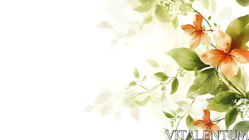 Floral Composition with Orange Blooms and Green Foliage