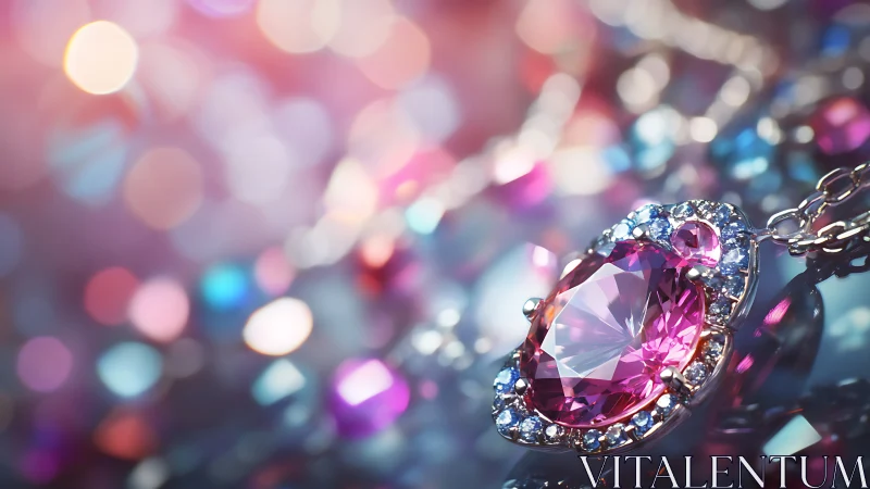 Sparkling pink gemstone pendant in a dreamy pastel glow.