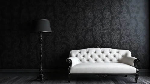Velvet shadows applaud a lone white sofa’s quiet bravado