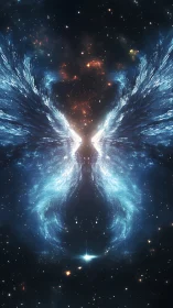 Symmetrical stellar plasma wings forming angelic nebula silhouette.