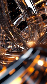 Luminous glass circuits swirl through a molten starlit void.