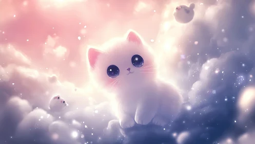 Ethereal White Kitten in Luminous Cloud Realm.