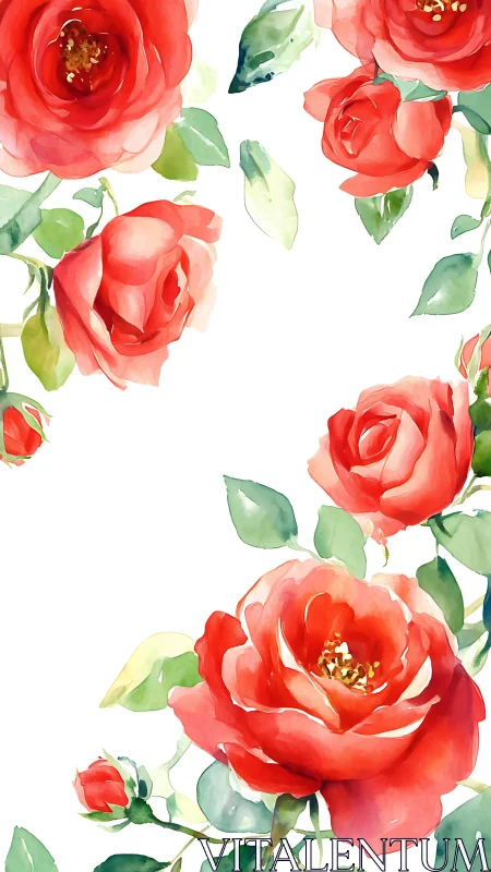 Red Roses Watercolor Botanical Arrangement Illustration